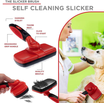 Complete Professional Pet Grooming Kit, Self Cleaning Slicker Dog Brush, Pro Grooming Brush Effectively Reduces Shedding Fur, Pet Hair Remover Brush Gloves, Combo Gift Set