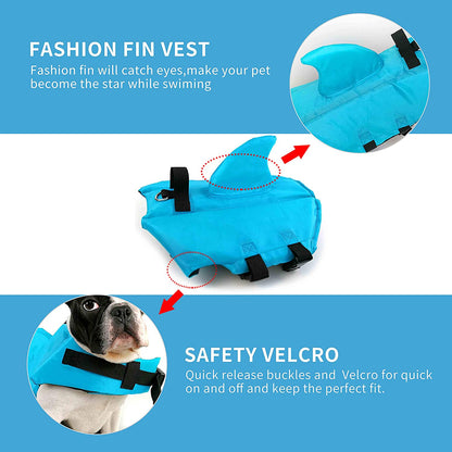 Dog Life Jacket- Preserver with Adjustable Belt, Pet Swimming Shark Jacket for Short Nose Dog (Pug,Bulldog,Poodle,Bull Terrier,Labrador)