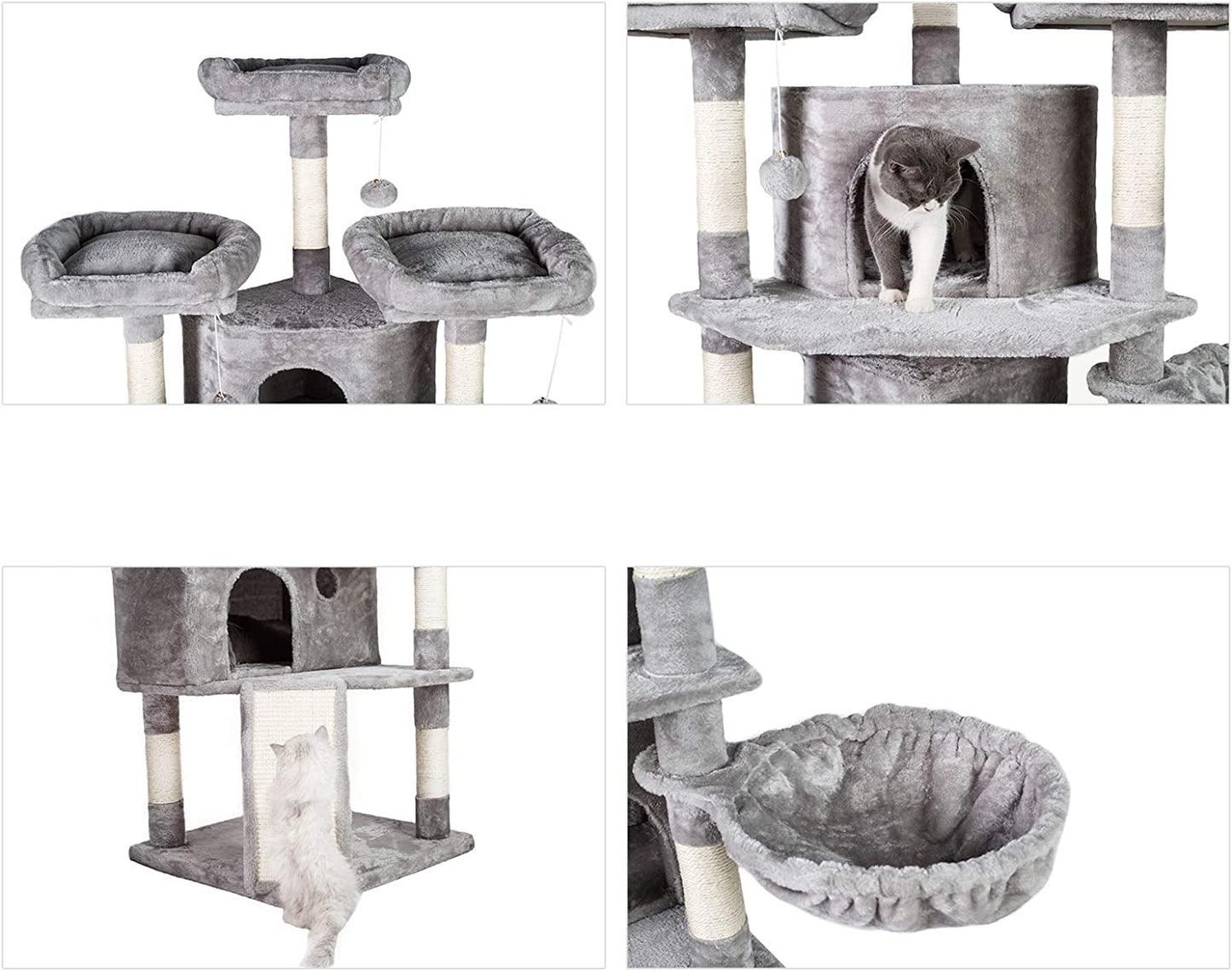 XL Size Cat Tree, Cat Tower with 3 Caves, 3 Cozy Perches, Scratching Posts, Board, Activity Center Stable for Kitten/Gig Cat