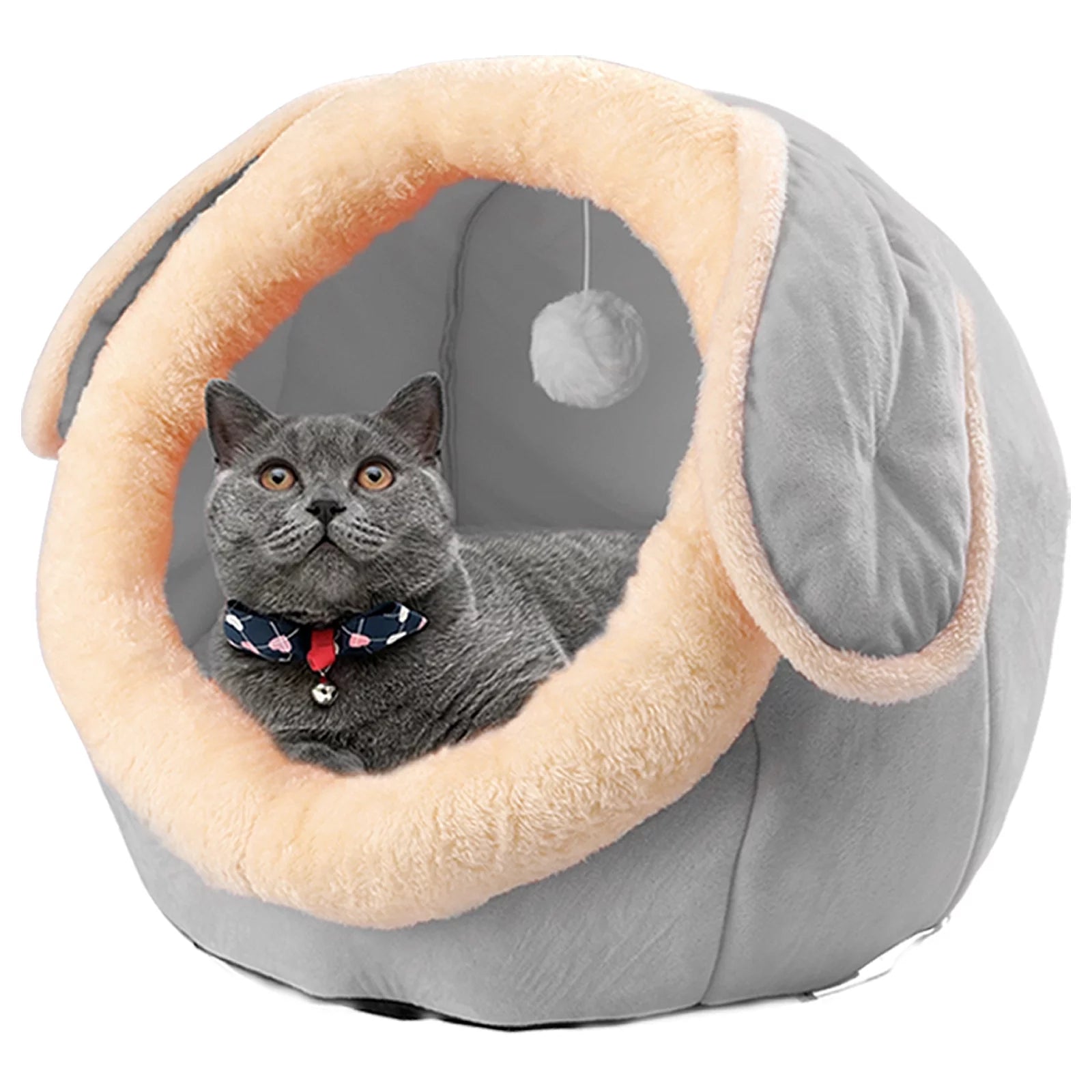 Cat Cave Bed, 15" Plush Dog Cat Tent Bed House Indoor with Washable Cushion for Small Medium Cats Dogs Gray