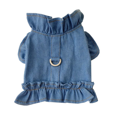 Dog Denim Jacket Jeans Lapel Vest Pet Harness Pet Puppy Clothes Dog Apparel Blue Denim Dress Ruffles Leash Hook Dog Clothes 2022